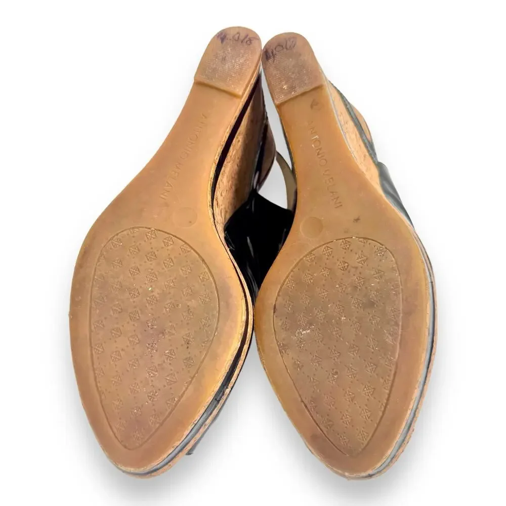 Patent Leather Cork Wedge Slingback Sandals 8.5 Rosie Y2K Glam
